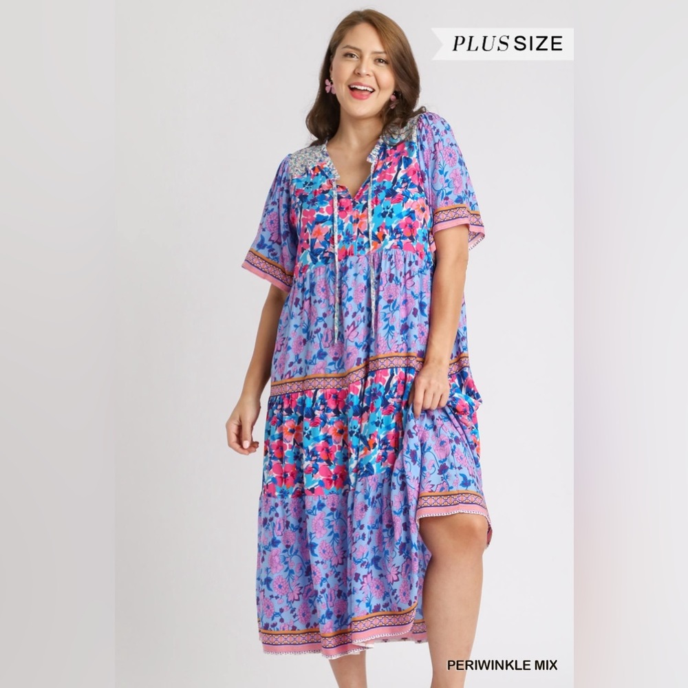 Umgee NWT Boutique Boho Hippy Floral Print Dress XL - 2X Periwinkle Lave… - Picture 3 of 12